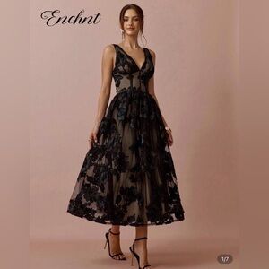 Black Floral Embroidered Dress